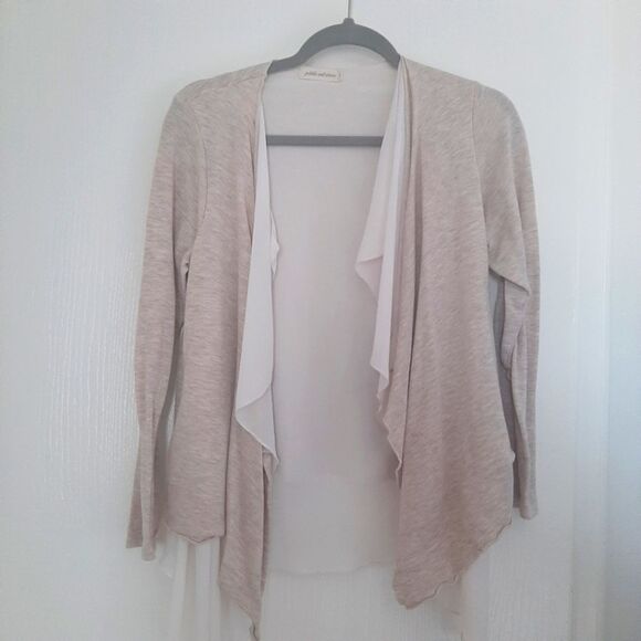 Pebble and Stone Waterfall Open Front Sheer Knit Cardigan Tan Cream Small Casual - Picture 1 of 8